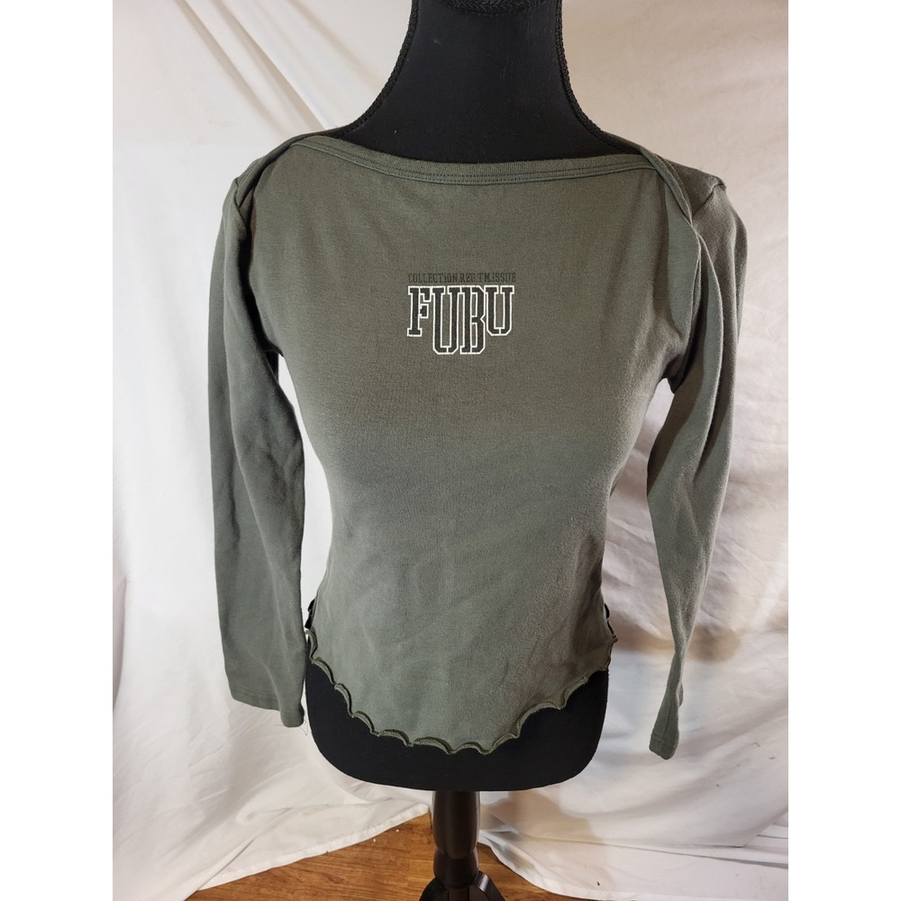 Vtge Y2K Fubu Size M Olive Green Lettuce Hem Shirt